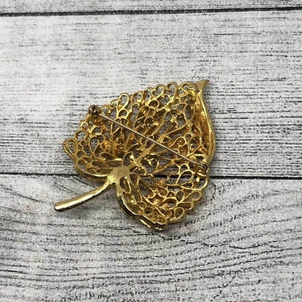 Vintage lace filigree statement leaf brooch, Victorian style.